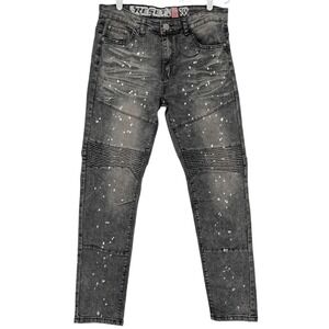 RESET Men's Splatter Skinny Stretch Grey Denim Jeans Size 30x30 Mid Rise